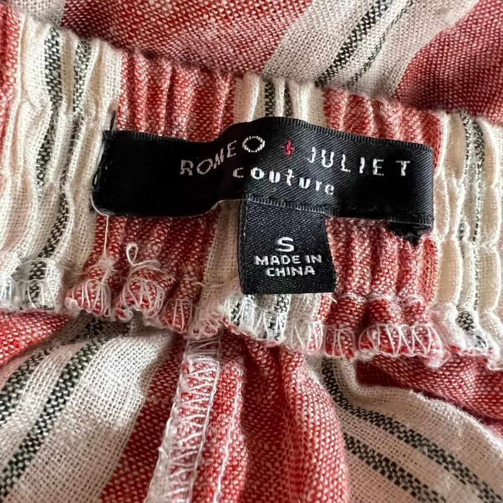 Romeo & Juliet Couture Romper Jumpsuit Linen Blend Red Stripes Tie Back S - Picture 5 of 7